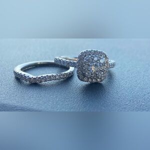 Elegant Silver Diamond Ring Set